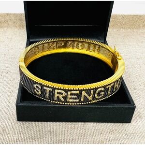 Freida Rothman Strength Gold Sterling Silver Black CZ Pavé Bangle Bracelet